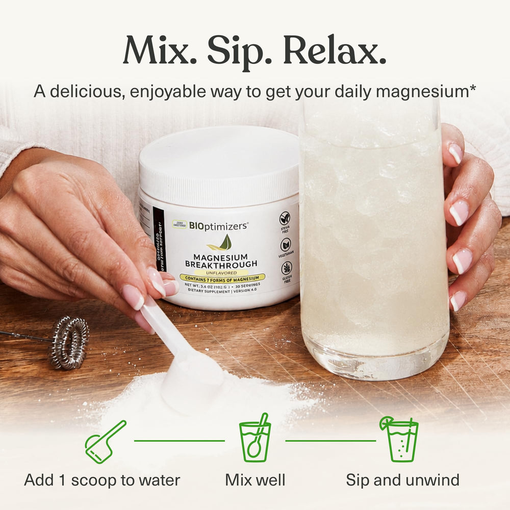 BIOptimizers etiqueta con lista de ingredientes y formas de magnesio claras