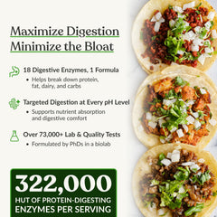 BiOptimizers MassZymes junto a plato mostrando alivio de hinchazón