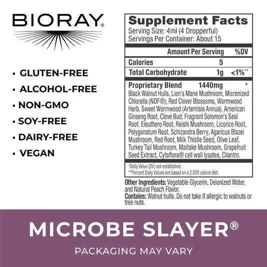 BIORAY Daily Microbe Slayer gotero, dosis diaria para apoyo digestivo suave.