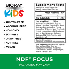 BIORAY Kids NDF Focus Citrus, etiqueta: información clara de ingredientes seguros.