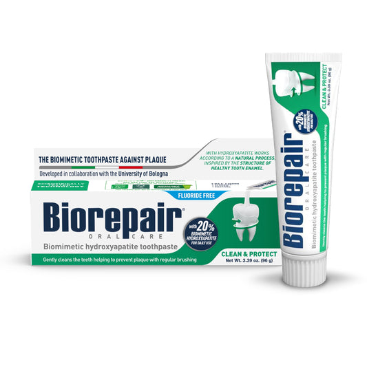 Biorepair frente del tubo mostrando la marca y beneficio limpieza suave