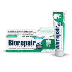 Biorepair frente del tubo mostrando la marca y beneficio limpieza suave