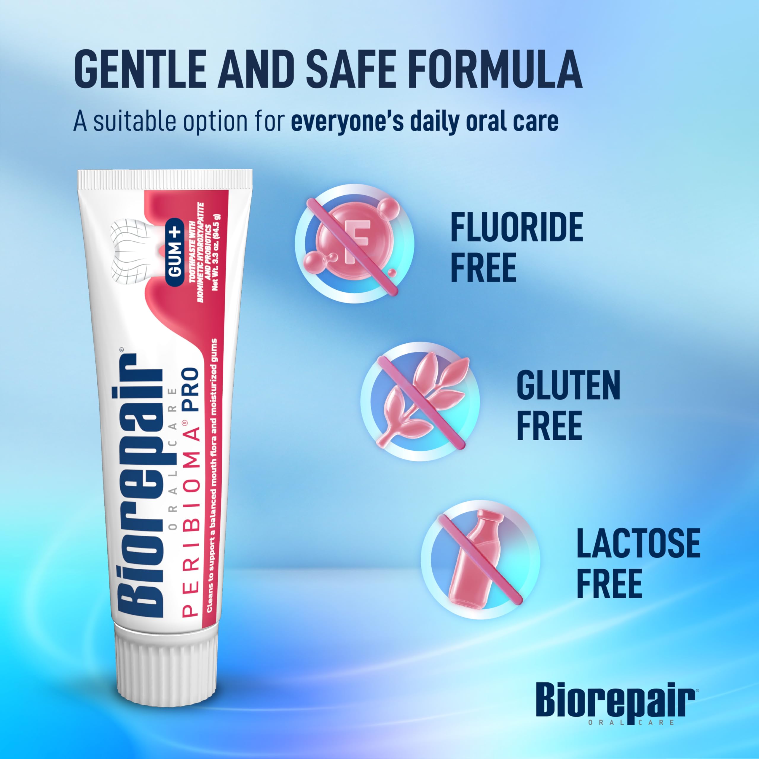 Biorepair Peribioma Pro en baño junto a accesorios para rutina oral completa