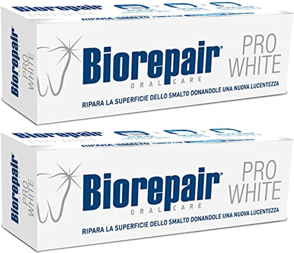 Biorepair Pro White frente del tubo mostrando etiqueta y beneficio de reparación
