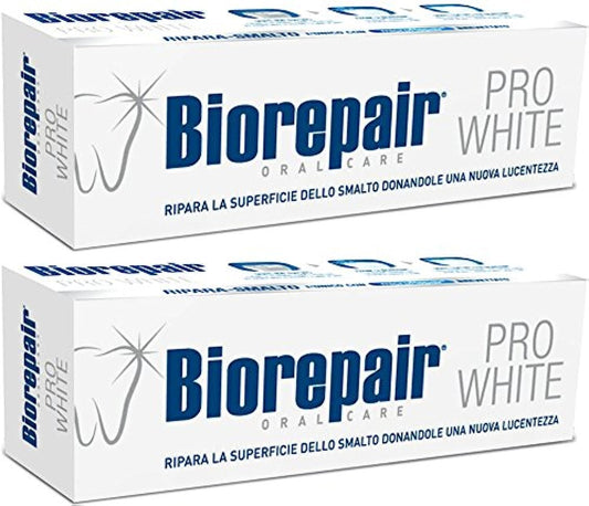 Biorepair Pro White frente del tubo mostrando etiqueta y beneficio de reparación