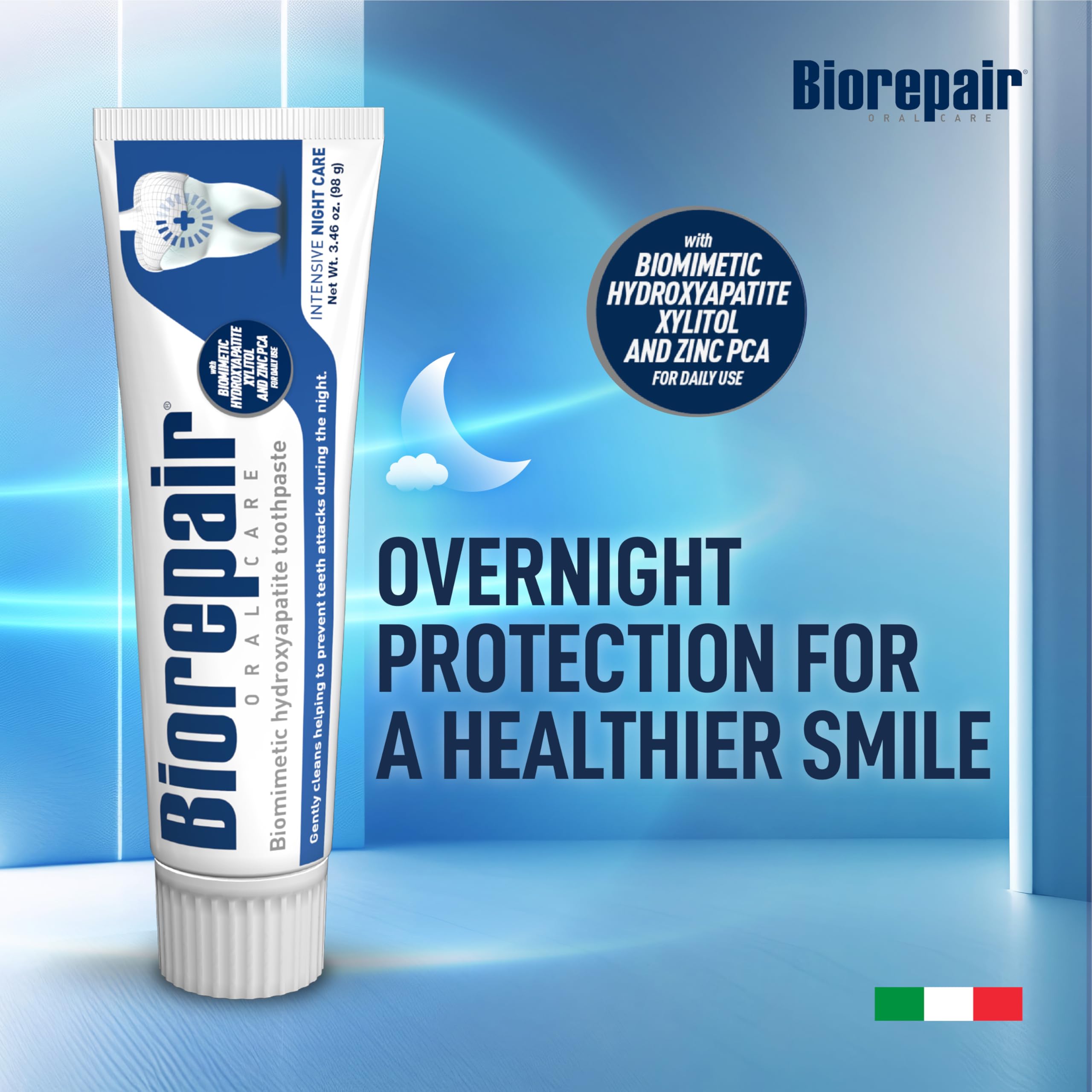 Biorepair textura de la pasta dental en primer plano, muestra suavidad y limpieza