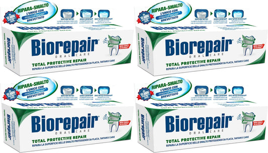 Textura de la pasta Biorepair en primer plano que muestra partículas microRepair y sensación reparadora