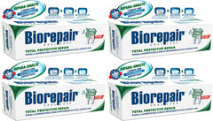 Textura de la pasta Biorepair en primer plano que muestra partículas microRepair y sensación reparadora