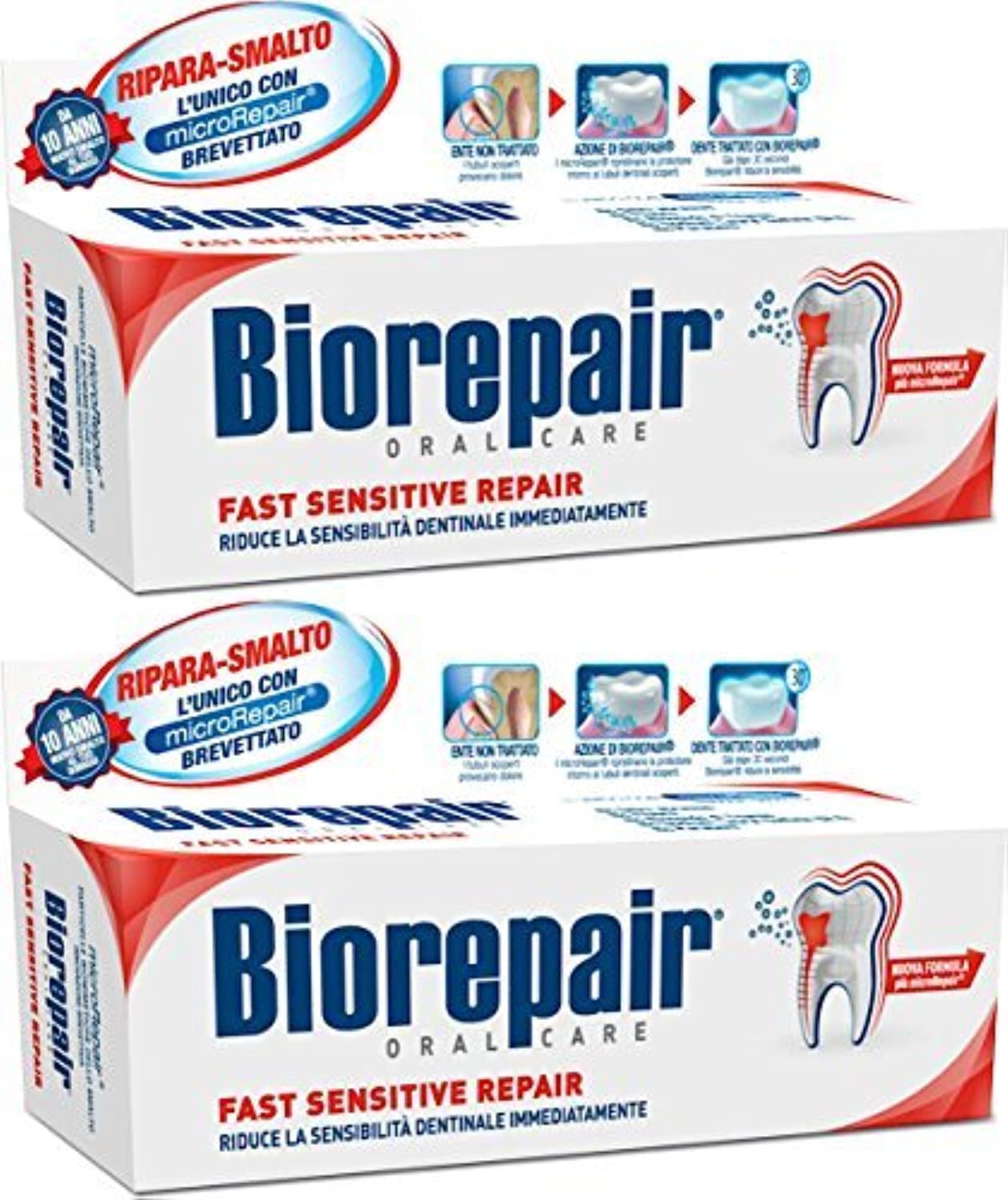 Biorepair tubo frontal mostrando etiqueta y beneficio reparación del esmalte