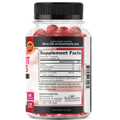 Frasco abierto con gomitas BioSchwartz mostrando cantidad para 60 días