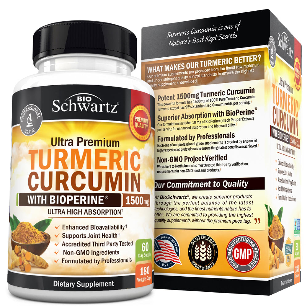 BioSchwartz etiqueta de ingredientes que muestra curcuminoides estandarizados