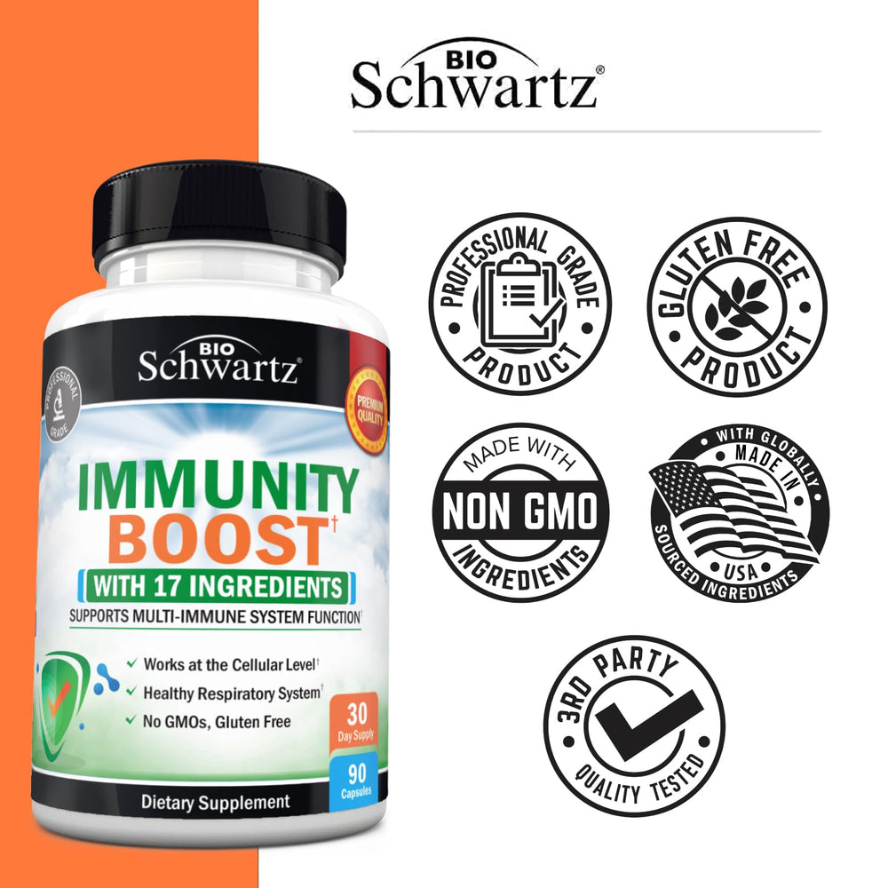 BioSchwartz frasco con ingredientes naturales como saúco y equinácea