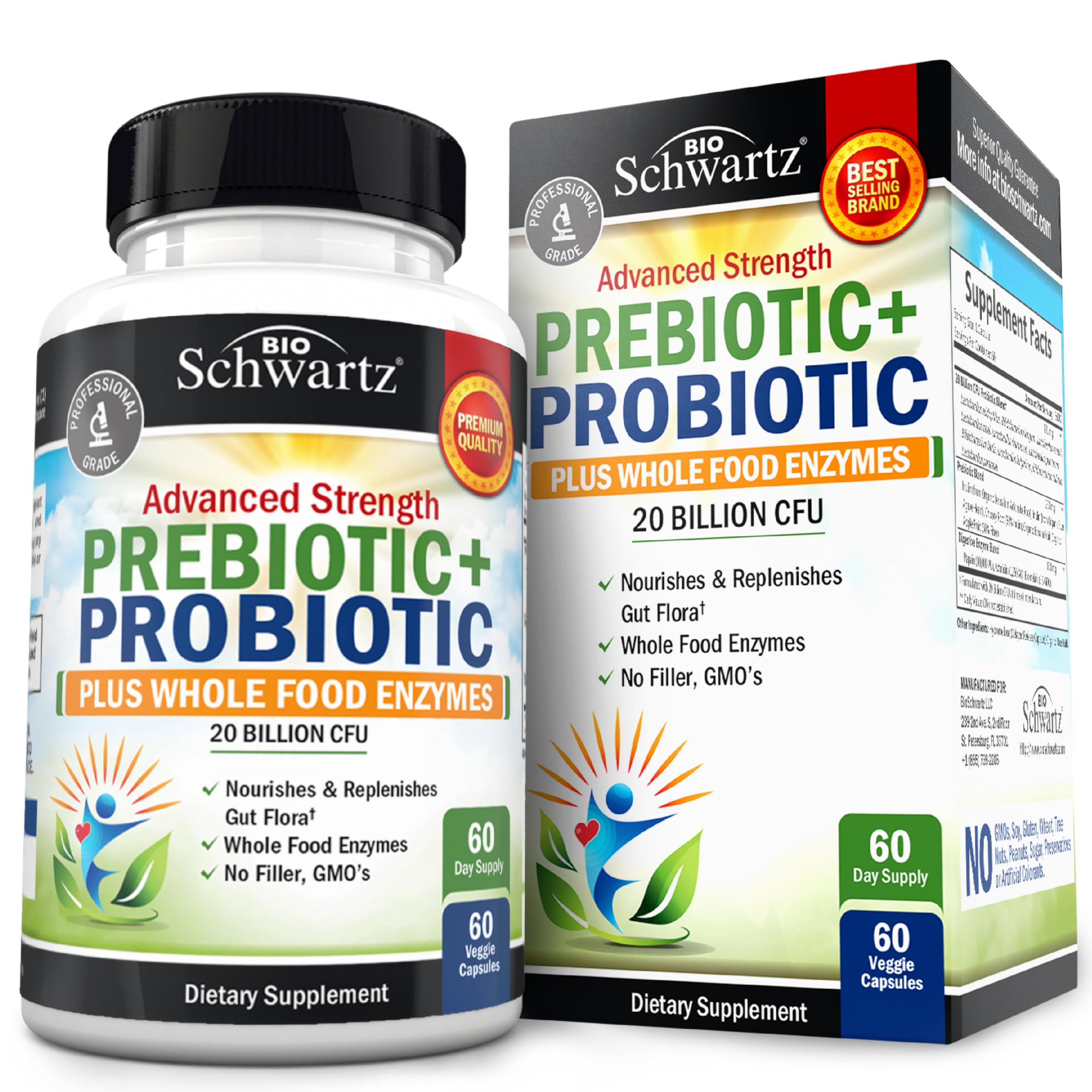 BioSchwartz frente del empaque mostrando fórmula avanzada y beneficio digestivo