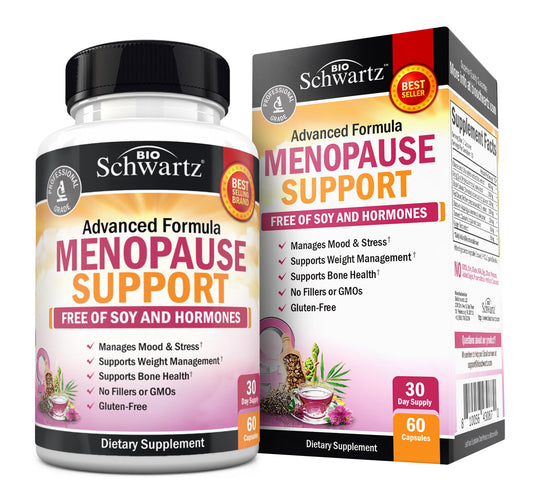 BioSchwartz envase frontal Menopause Support mostrando diseño claro y confianza