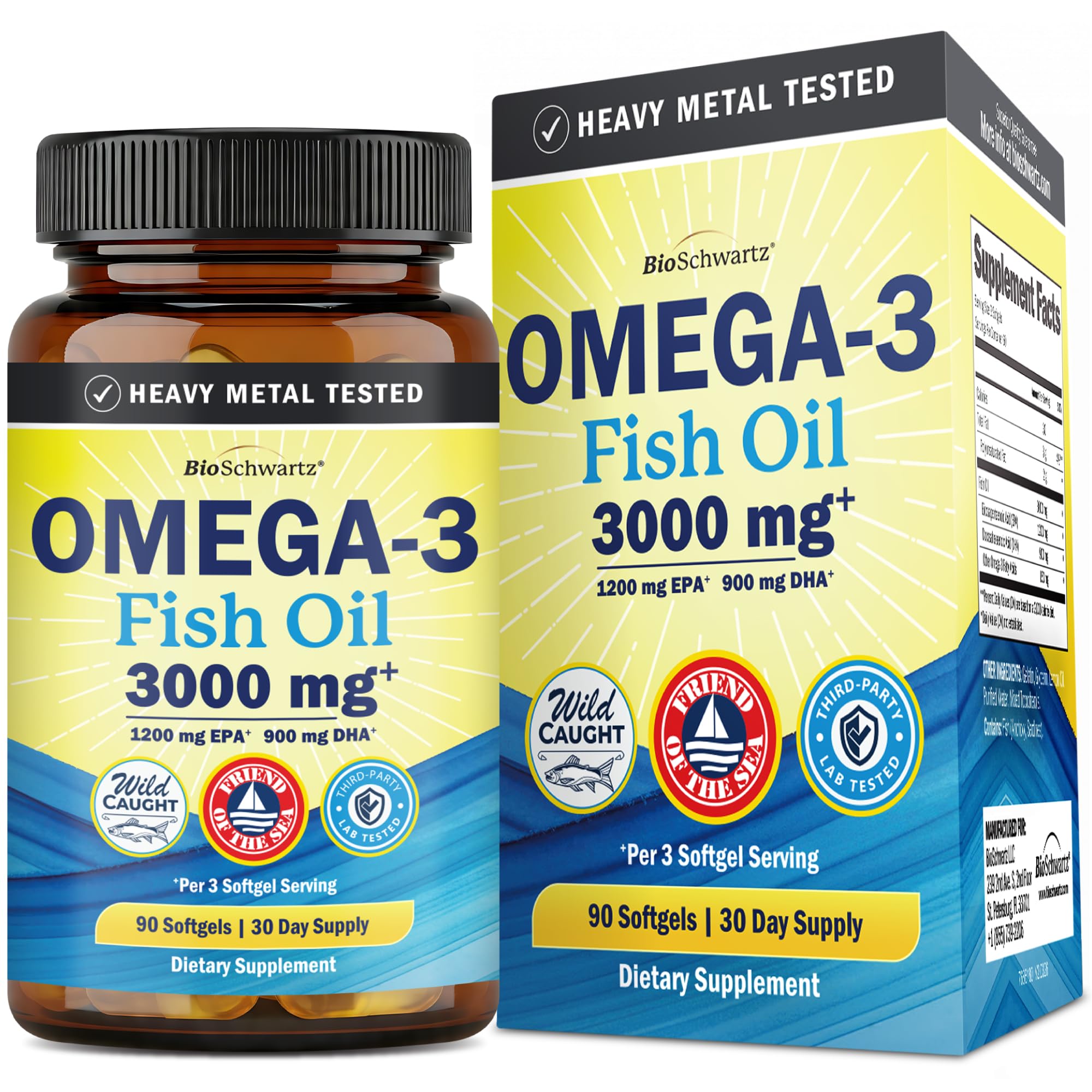 Envase BioSchwartz frontal mostrando etiqueta y cantidad de 90 softgels