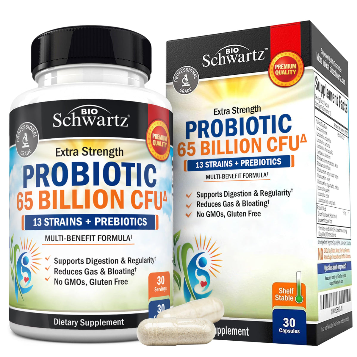 BioSchwartz envase frontal mostrando la etiqueta y beneficios claros