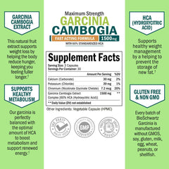 Etiqueta cercana con ingredientes y concentración de HCA de BioSchwartz