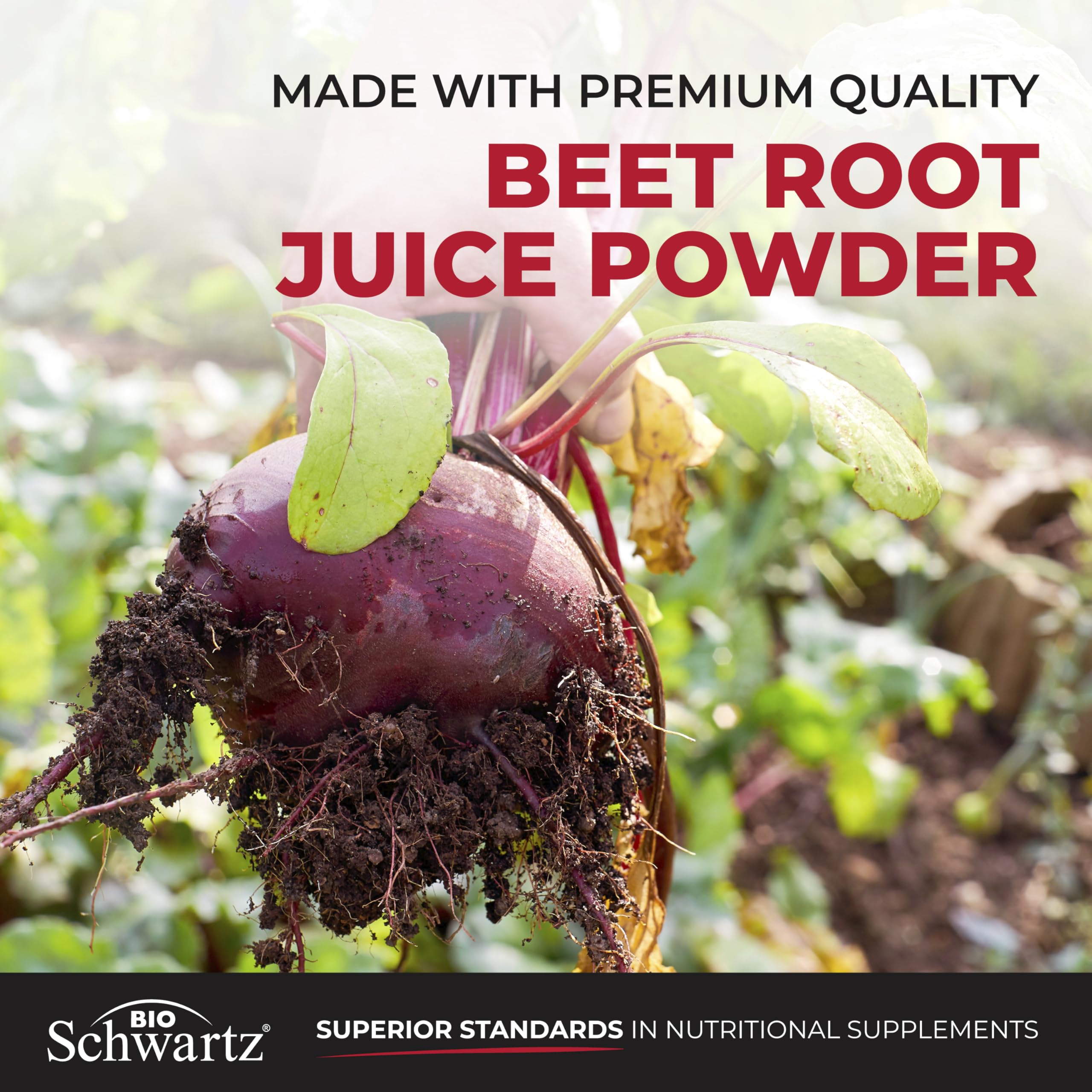 Remolacha en polvo junto a gomitas BioSchwartz resaltando origen y calidad