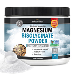 BioSchwartz frasco frontal del magnesio bisglicinato mostrando la marca y ventaja de pureza