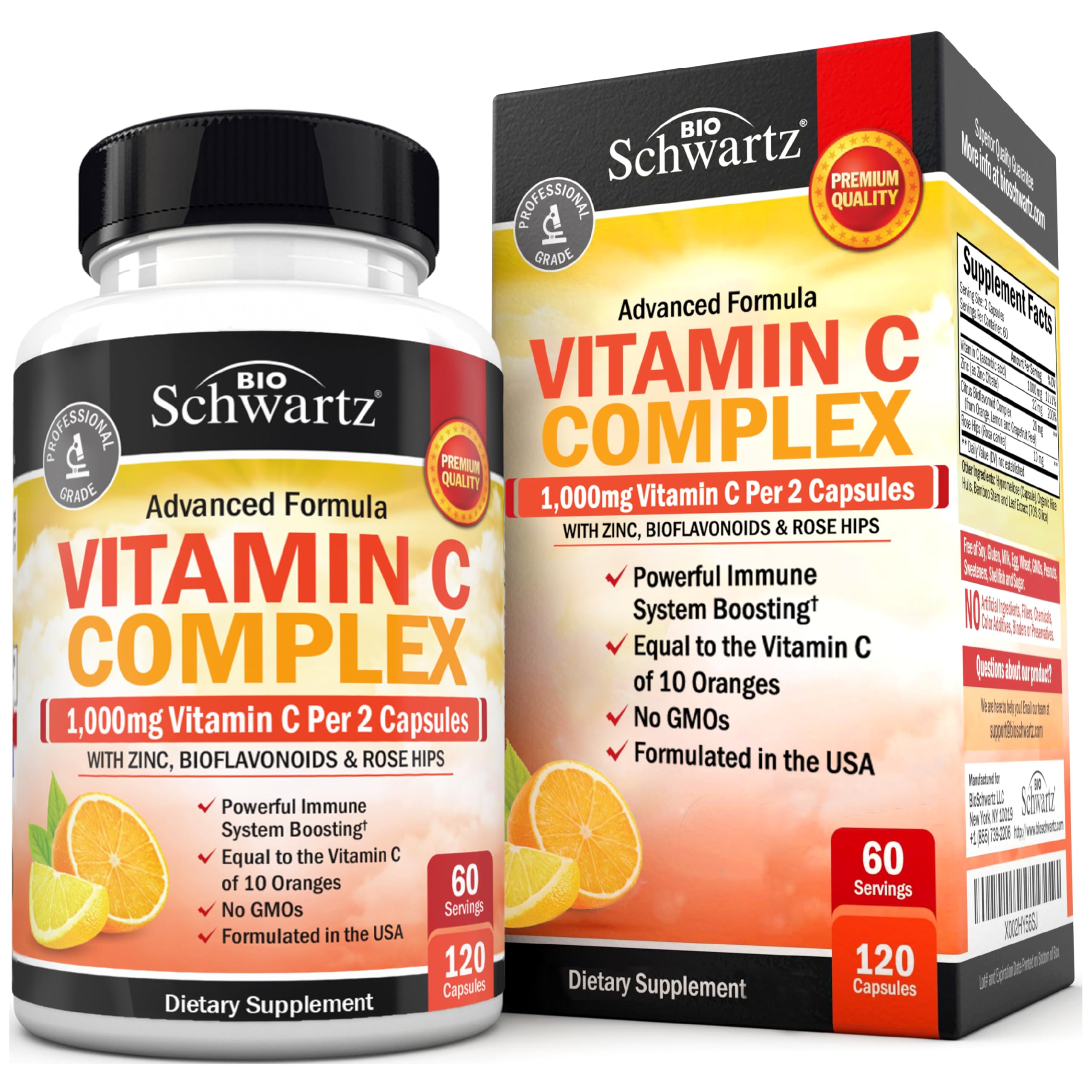 BioSchwartz envase frontal de Vitamin C Complex, presentación clara y profesional