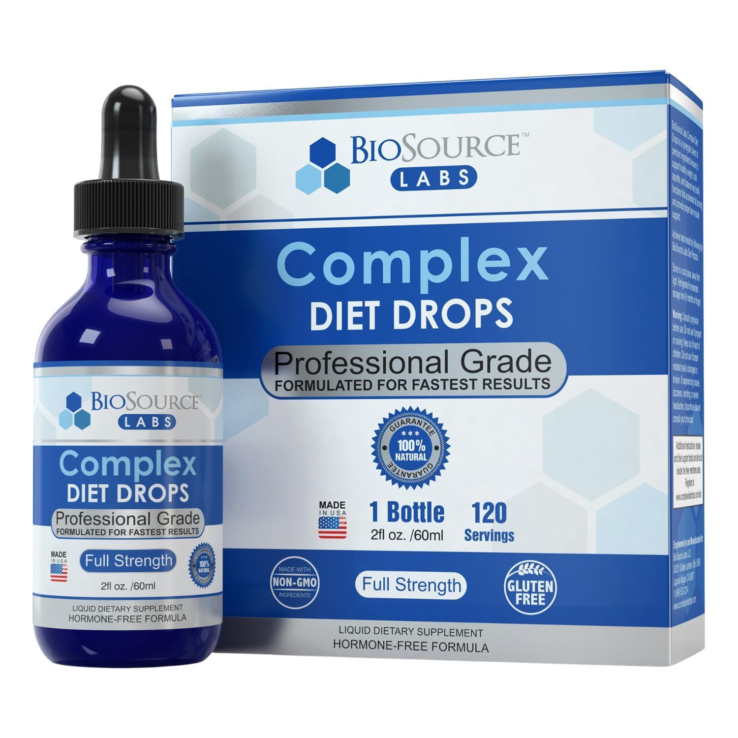 BioSource Labs frasco frontal mostrando diseño y tamaño práctico
