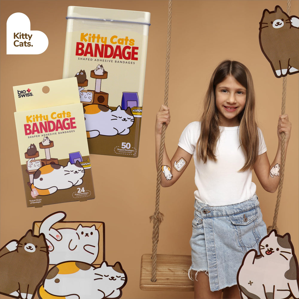 BioSwiss vendas kitty cats en mesa de fiesta infantil como detalle alegre