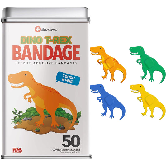 BioSwiss empaque frontal con diseños de dinosaurios, protección divertida