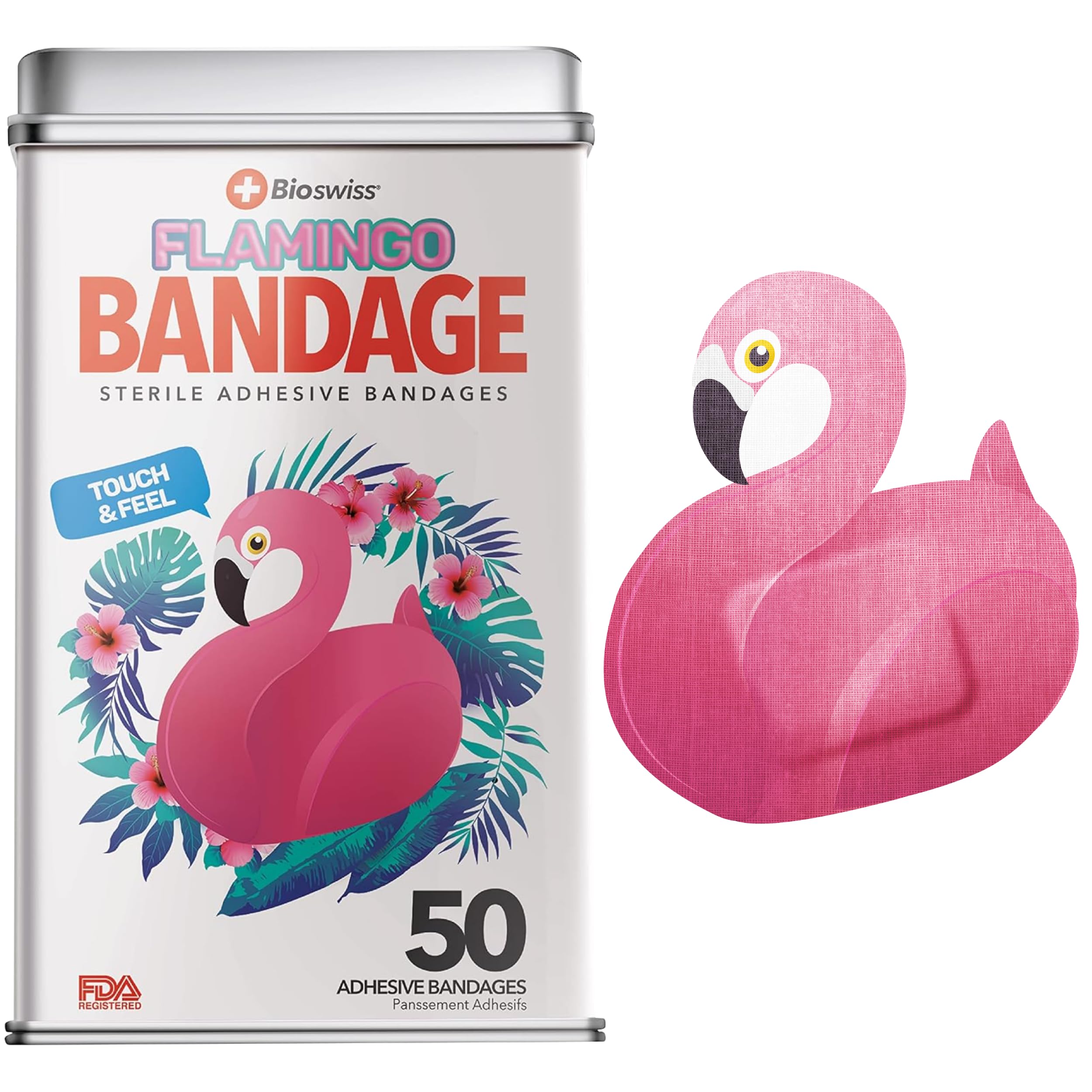 BioSwiss embalaje frontal del set de 50 banditas flamingo protege heridas