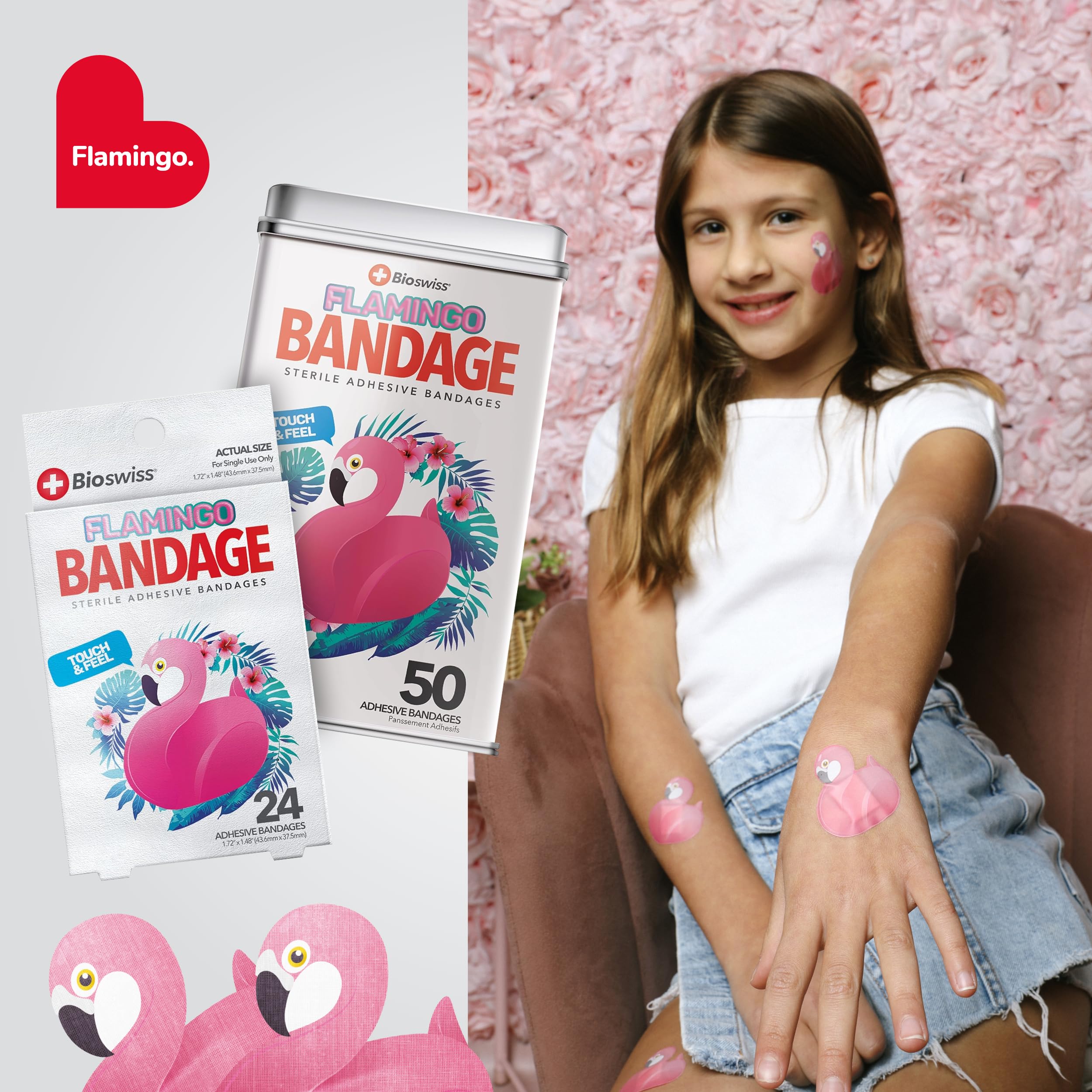 BioSwiss escena de botiquín familiar banditas flamingo uso cotidiano