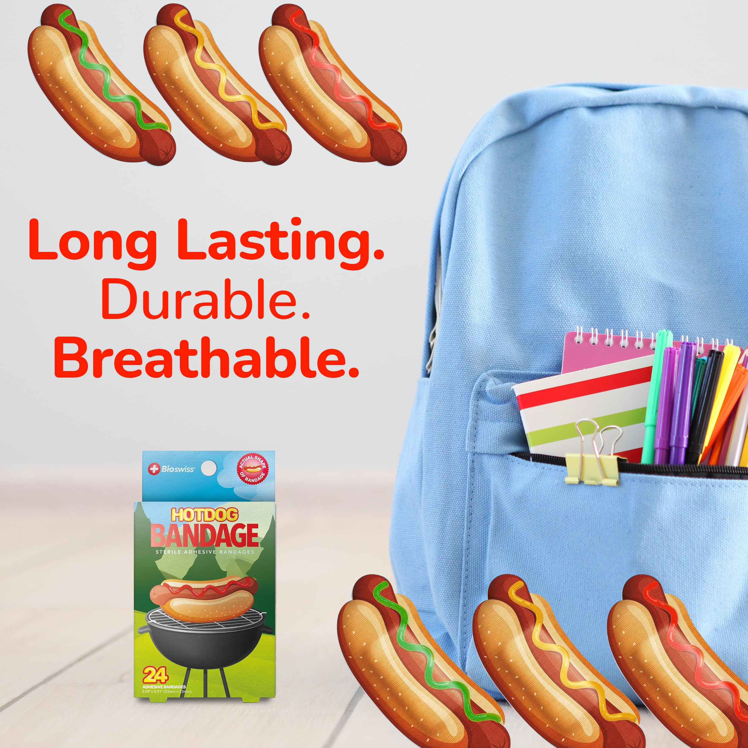 BioSwiss tres estilos de diseño hot dog mostrando variedad colorida