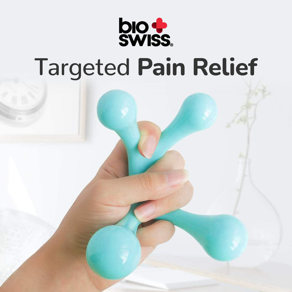 BioSwiss masajeador sostenido en mano con agarre ergonómico para control
