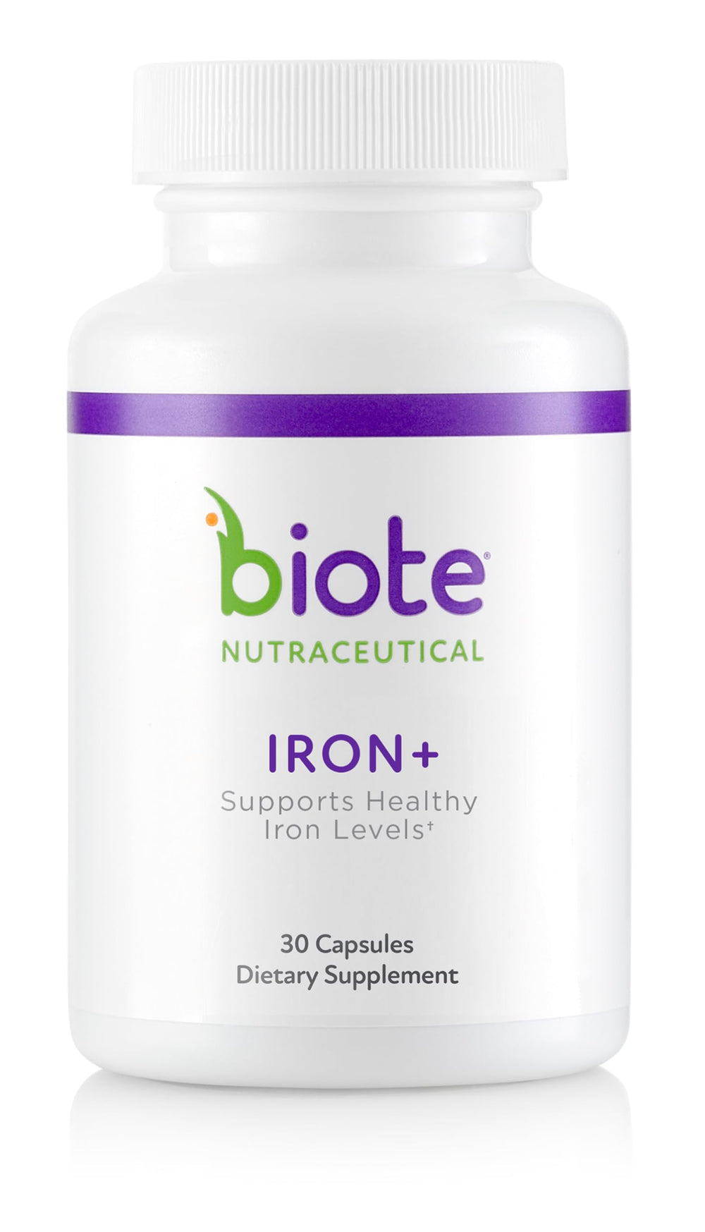 Biote Iron+ frente del empaque mostrando la etiqueta y beneficio de absorción suave