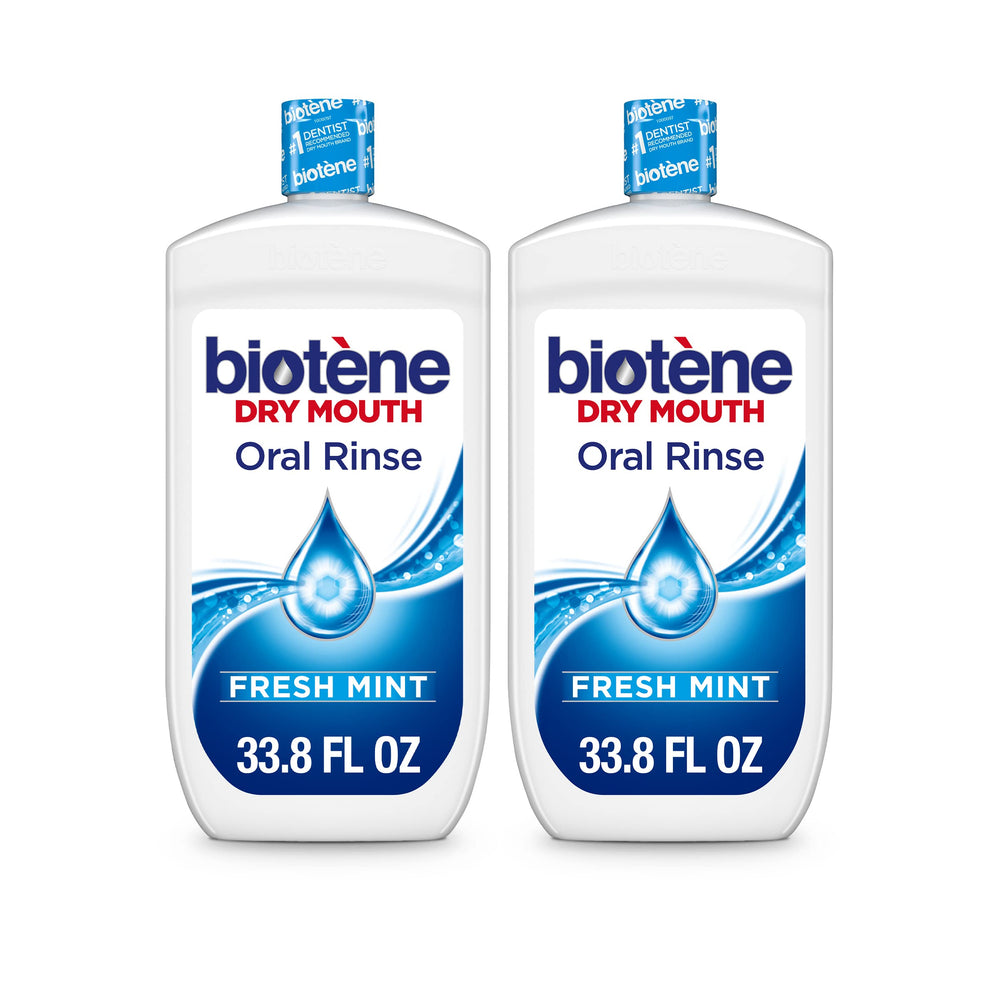 Biotene pack frontal mostrando las dos botellas y beneficio de alivio