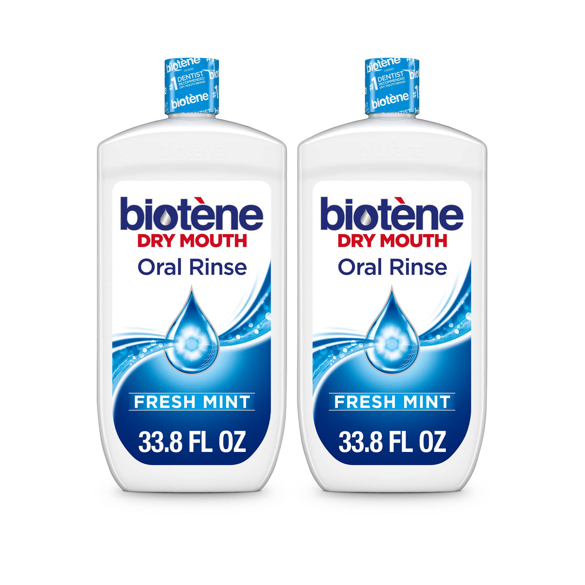 Biotene pack frontal mostrando las dos botellas y beneficio de alivio