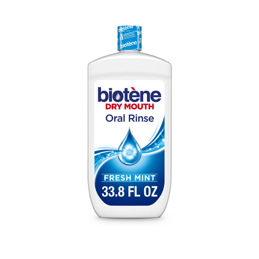 biotène envase frontal 33.8 fl oz mostrando tamaño y uso