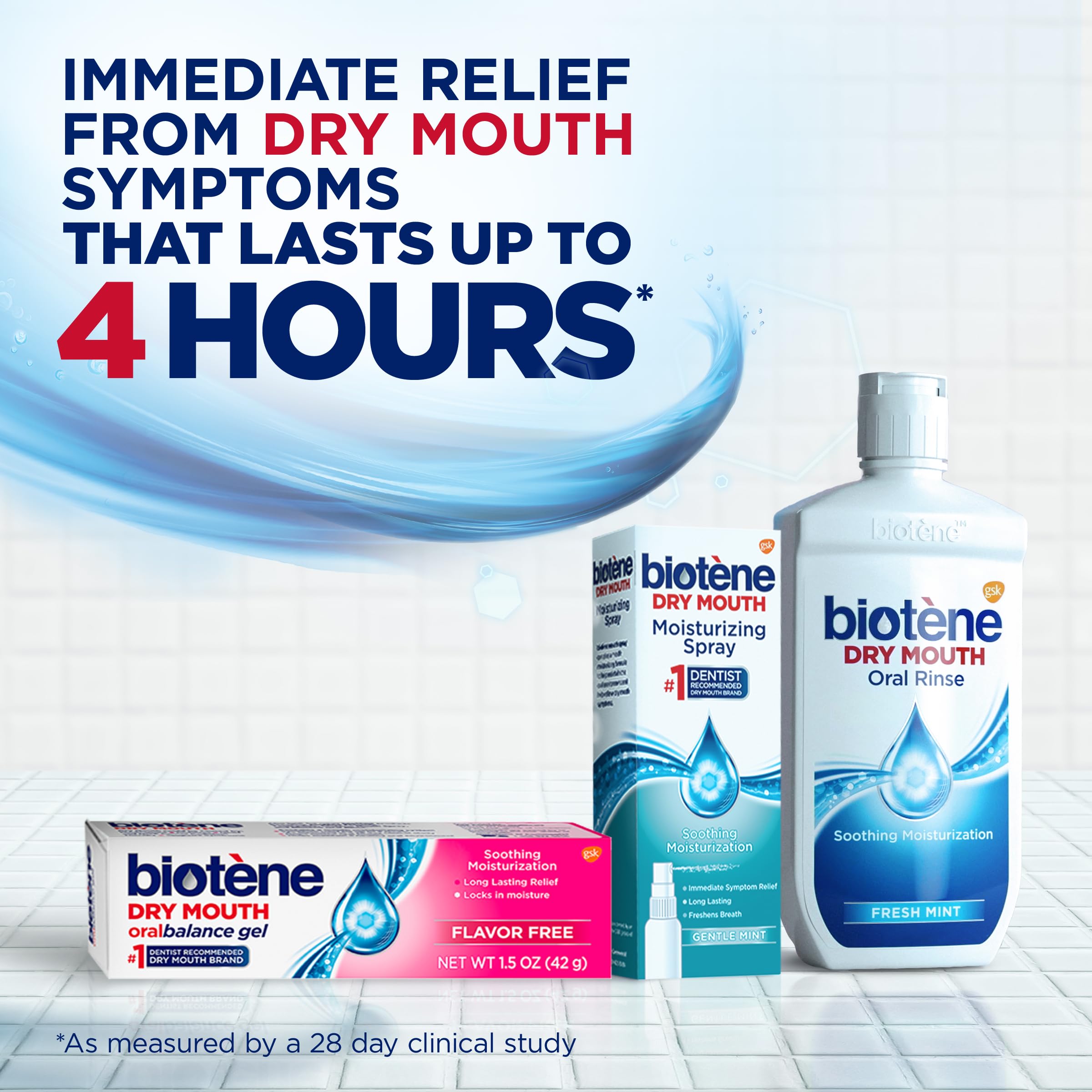 biotène spray portátil en mano para alivio instantáneo fuera de casa