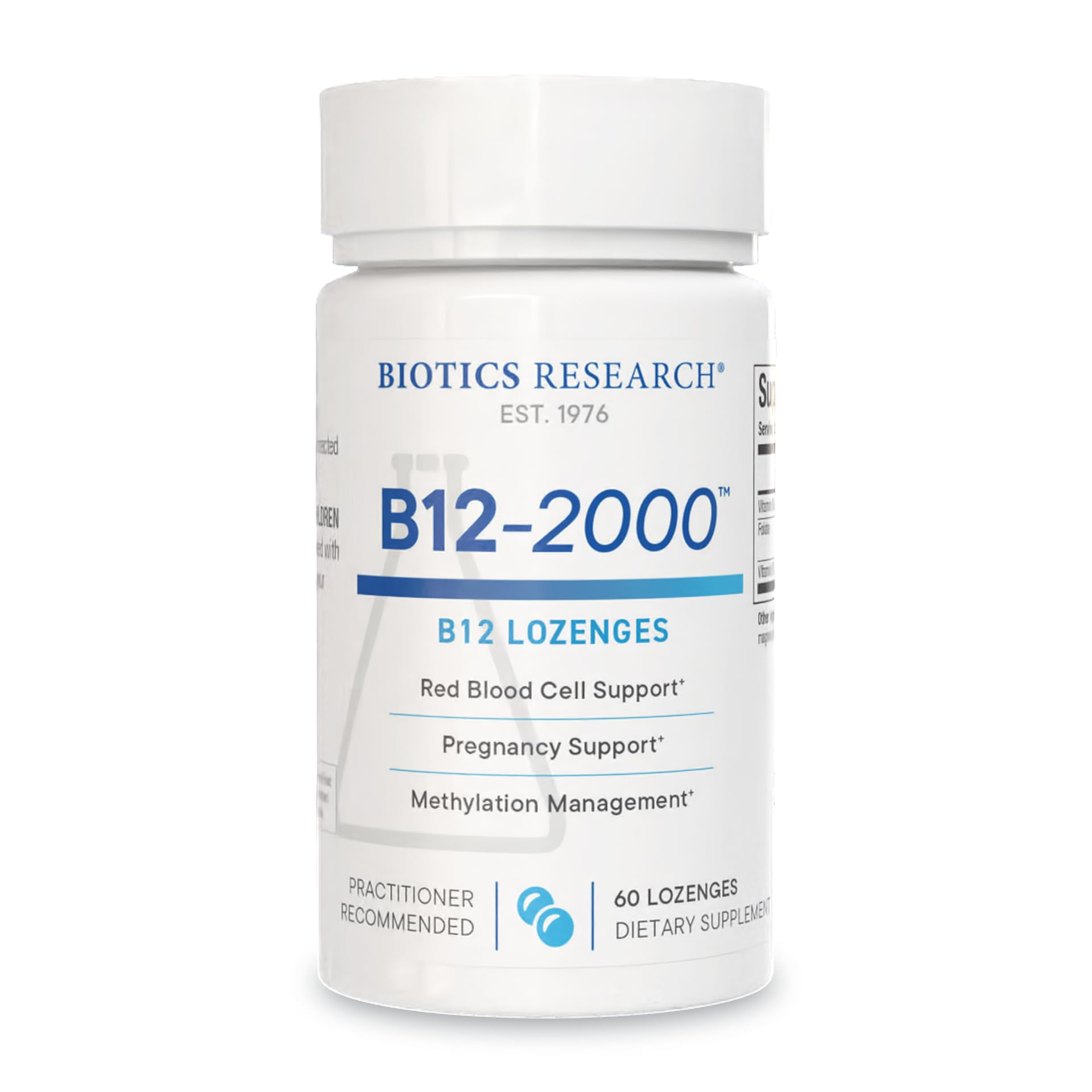BIOTICS RESEARCH envase frontal mostrando 60 pastillas y sabor frutos del bosque