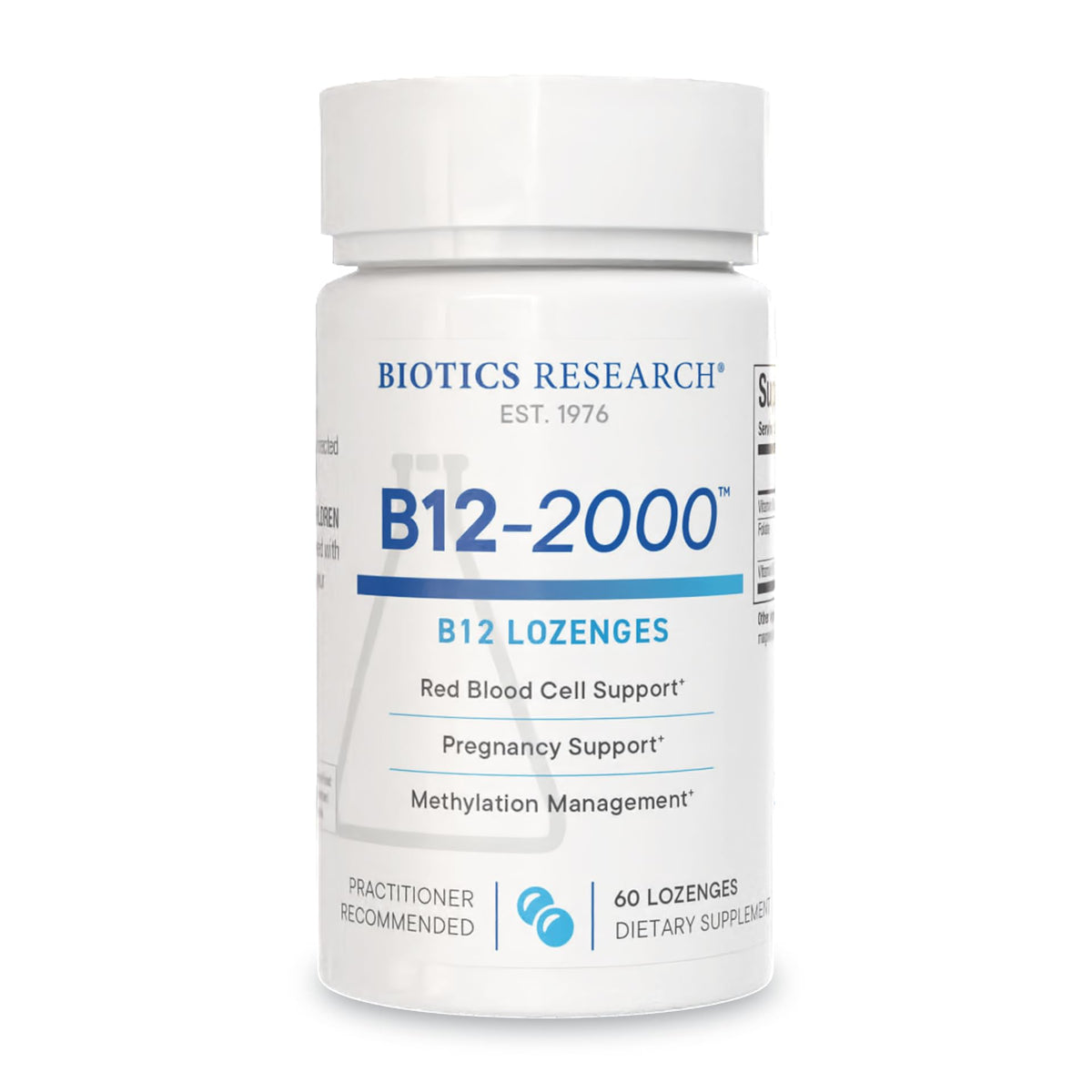 BIOTICS RESEARCH envase frontal mostrando 60 pastillas y sabor frutos del bosque