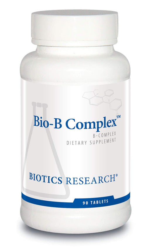 BIOTICS RESEARCH envase frontal Bio B Complex mostrando el diseño y beneficio energético