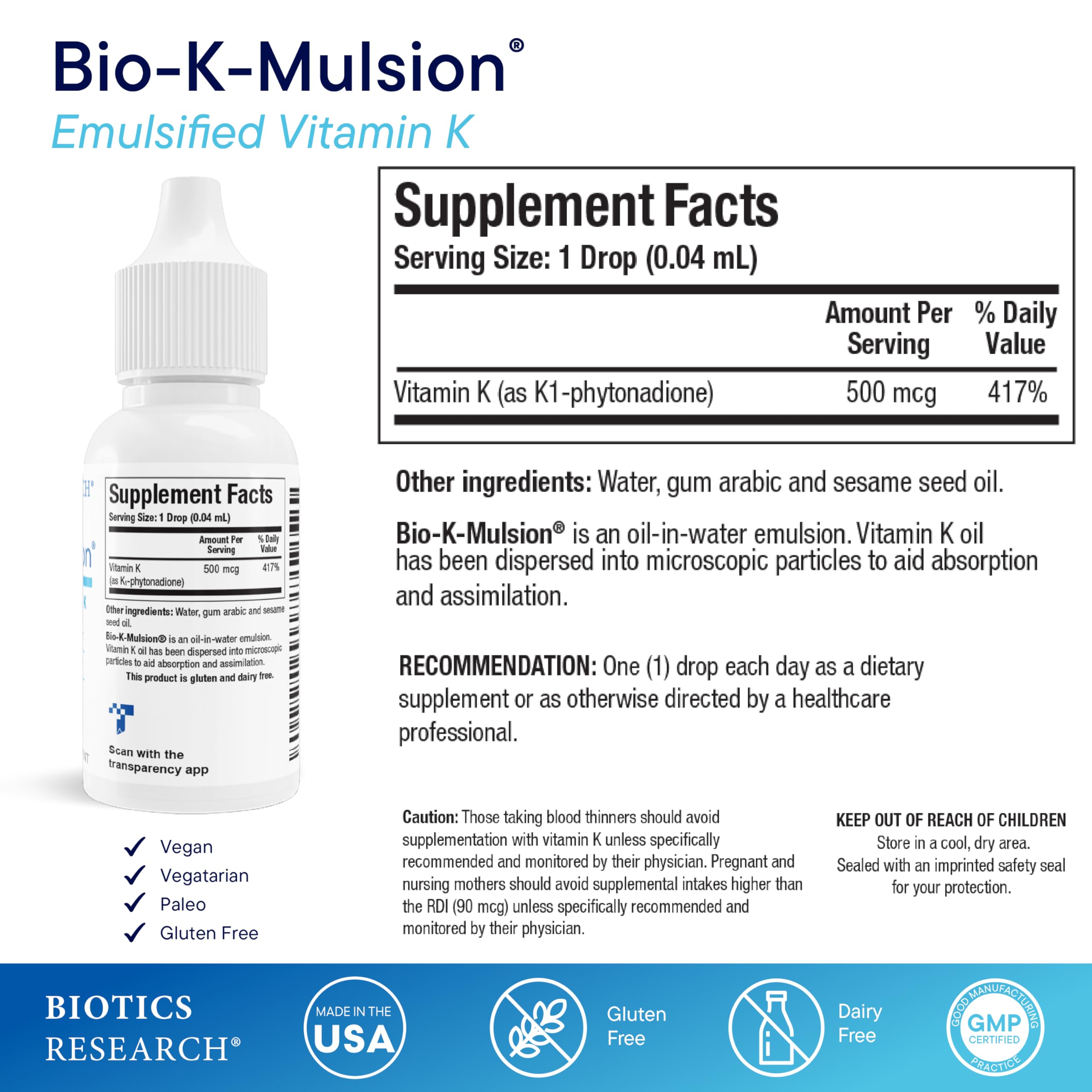 BIOTICS RESEARCH cuentagotas dosificador para medir 500 mcg con precisión y comodidad