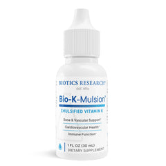 BIOTICS RESEARCH frasco frontal de Bio K Mulsion mostrando la presentación líquida y facilidad