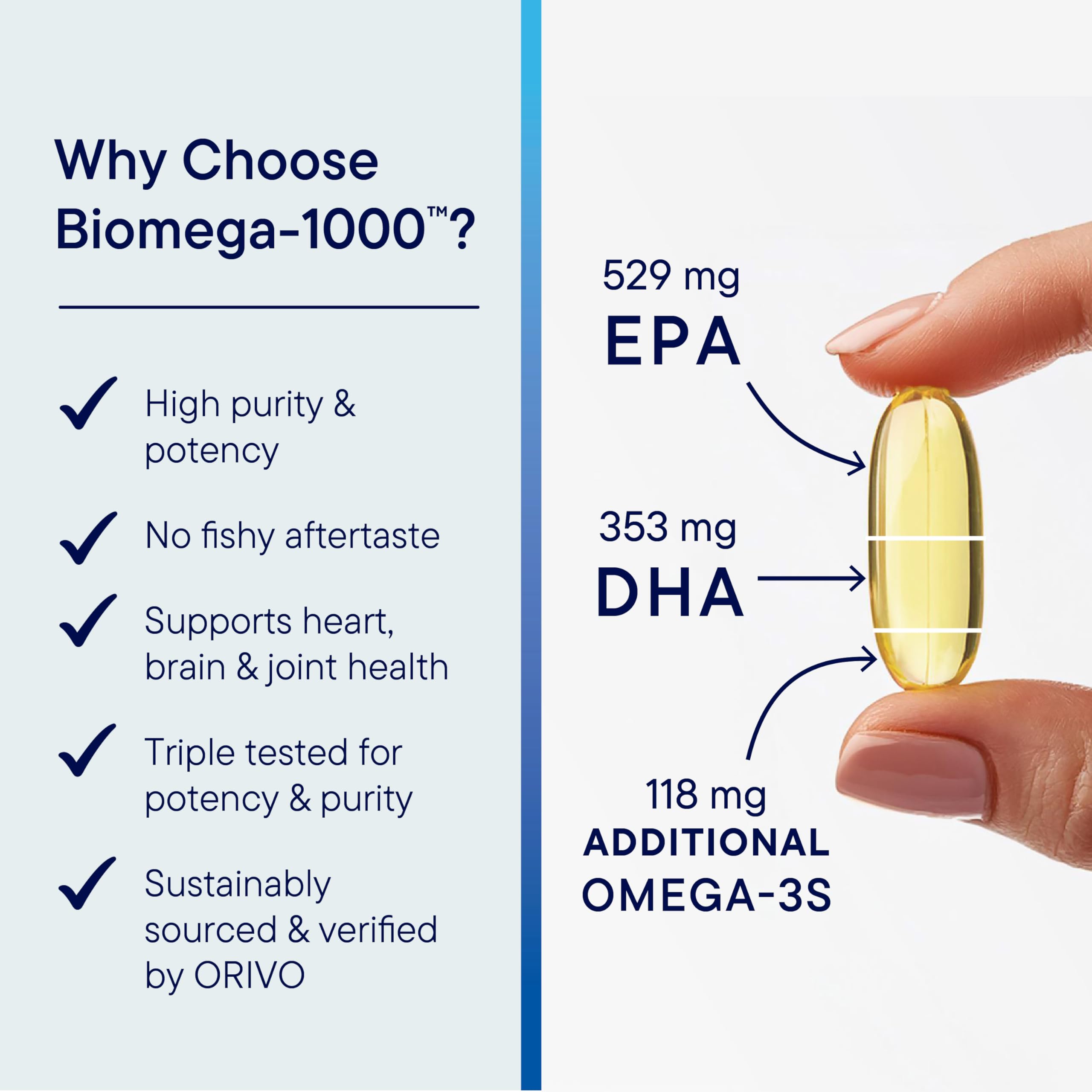 BIOTICS RESEARCH etiqueta nutricional legible con cantidades de EPA y DHA claras