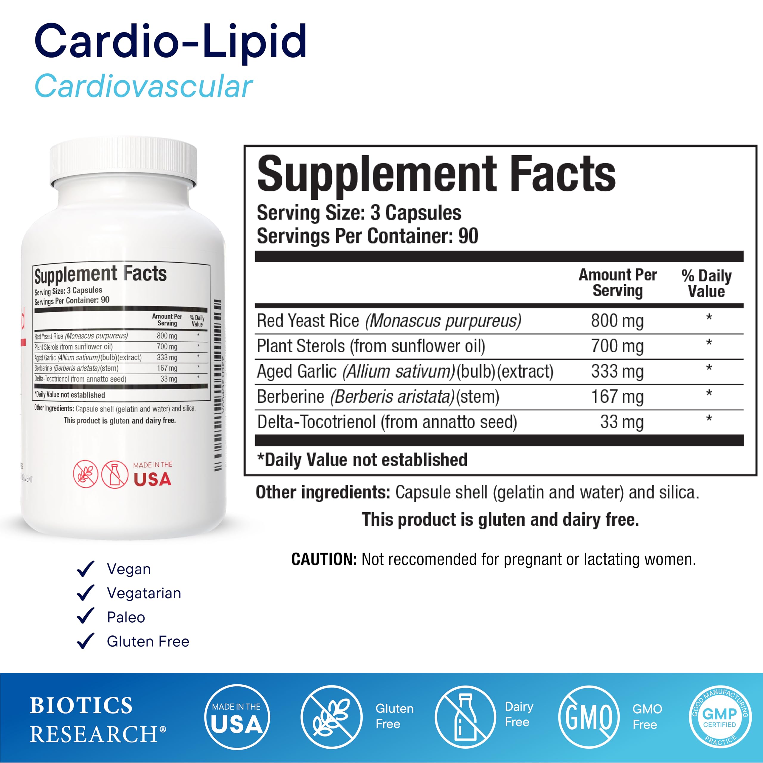 BIOTICS RESEARCH Cardio-Lipid detalle de tableta para ver formato y calidad