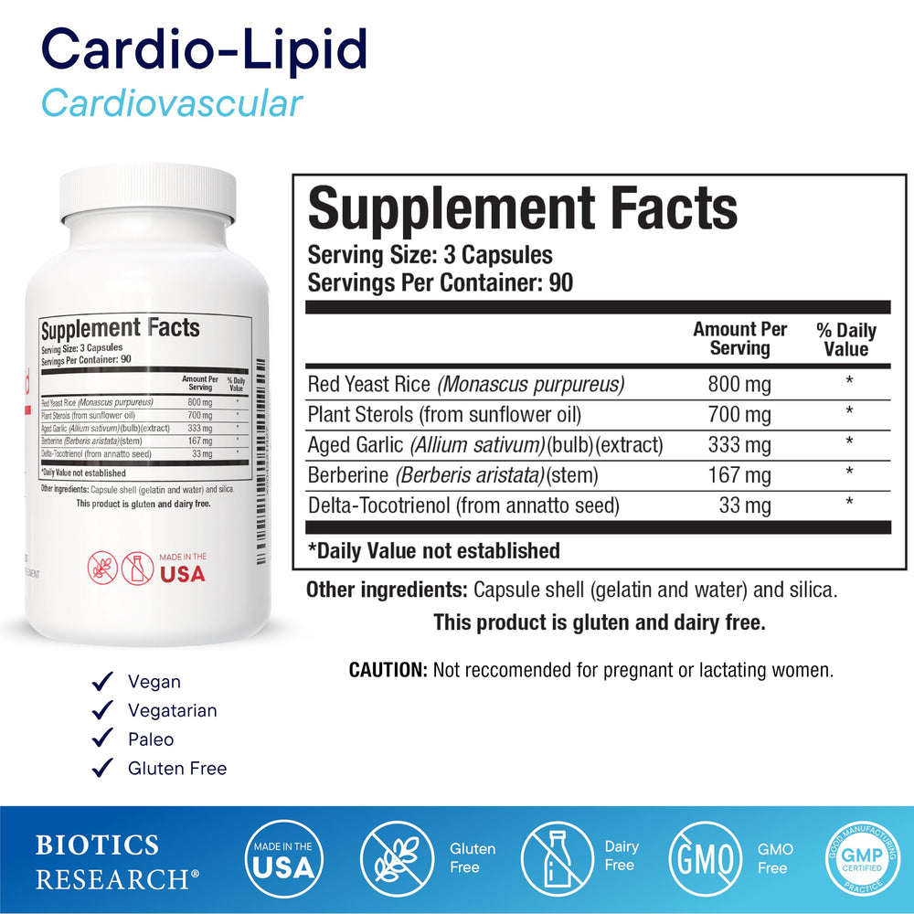 BIOTICS RESEARCH Cardio-Lipid detalle de tableta para ver formato y calidad