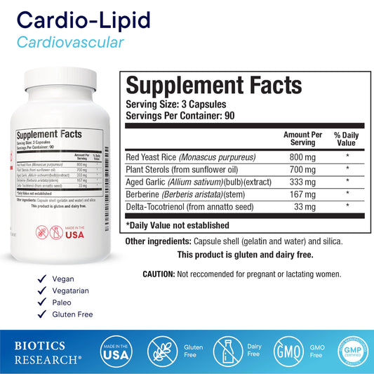 BIOTICS RESEARCH Cardio-Lipid detalle de tableta para ver formato y calidad