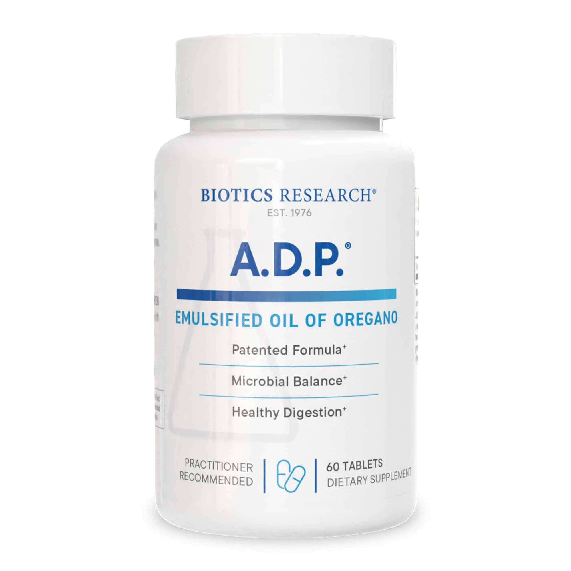 BIOTICS RESEARCH frasco anverso mostrando presentación y sello de calidad