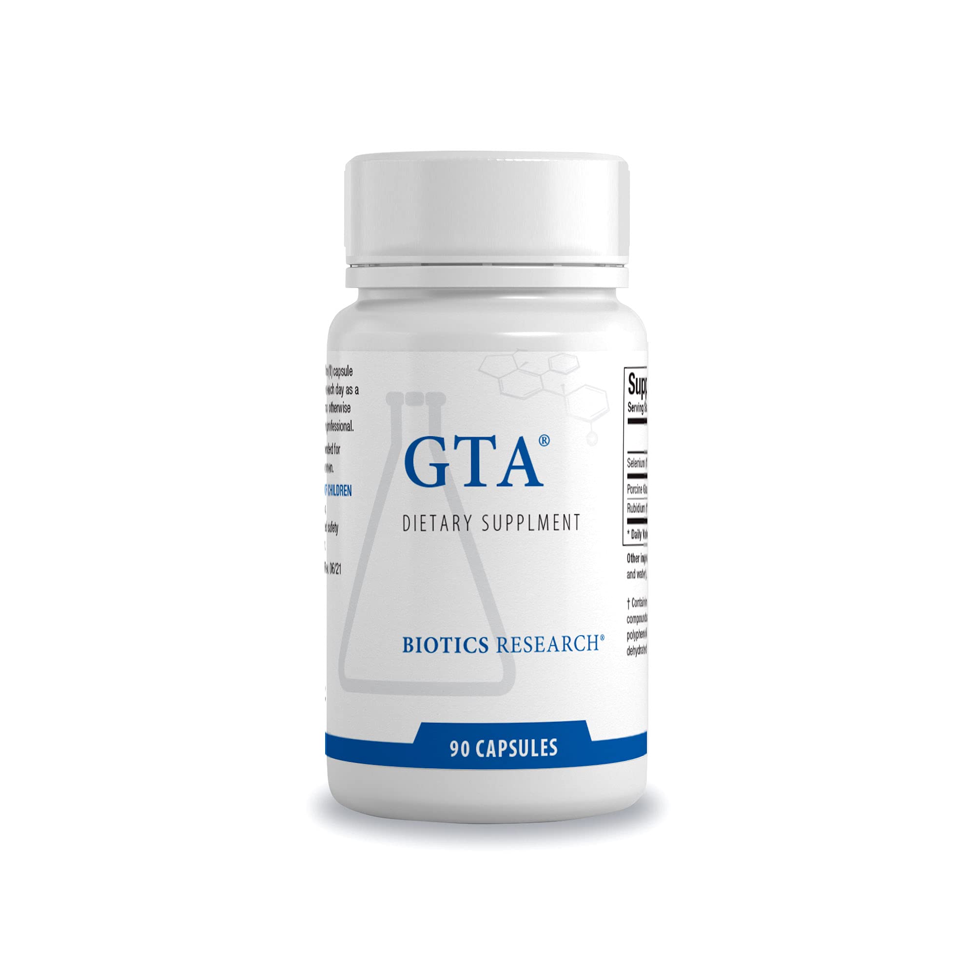 BIOTICS RESEARCH frasco GTA frontal mostrando envase y marca, ideal para identificar el producto