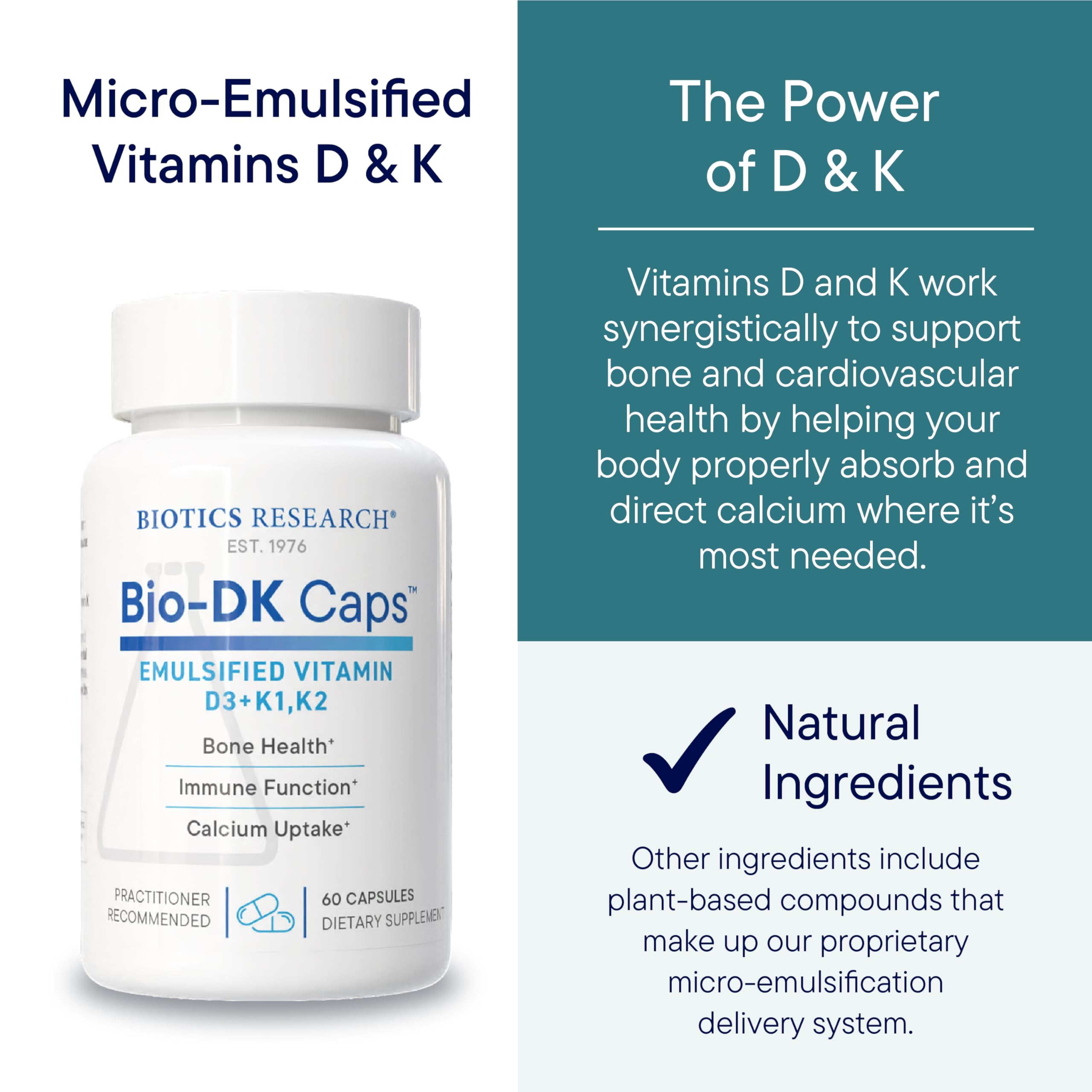 BIOTICS RESEARCH ingredientes clave D3 y K2 visibles y claros