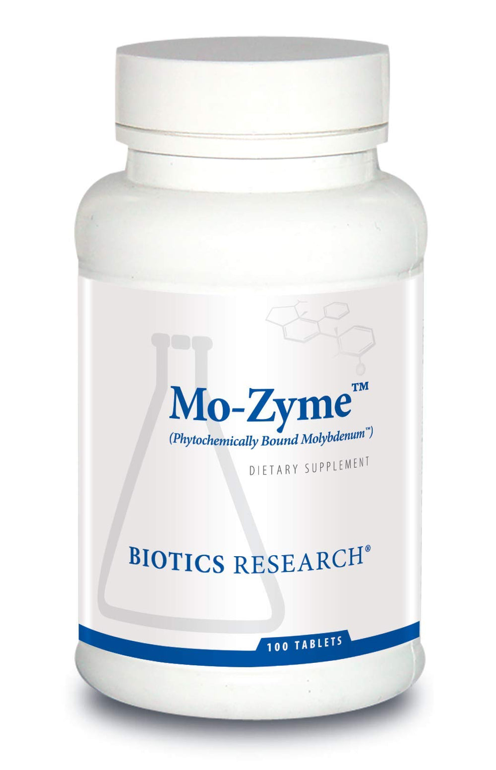 BIOTICS RESEARCH frasco frontal mostrando Mo-Zyme y beneficios de apoyo hepático