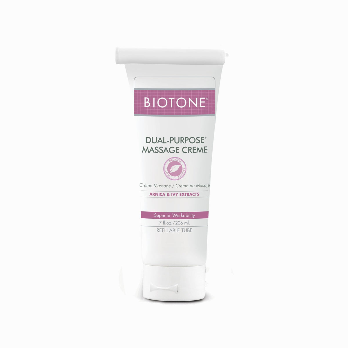 BIOTONE crema dual árnica tubo 7 oz frontal, textura manejable y sin residuo